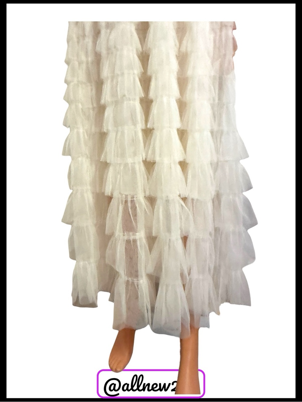 POL White Ecru Tulle Ruffled Midi Dress with Crochet Waist Top - Picture 11 of 15